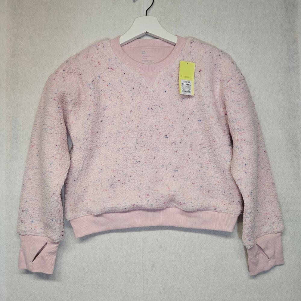 NWT all in Motion Girl's Faux Shearling Pink Pullover Sweatshirt